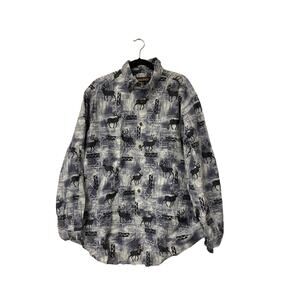 Woolrich John Rich Chamois Flannel Long Sleeve Shirt Blue Elk Print Sz XL